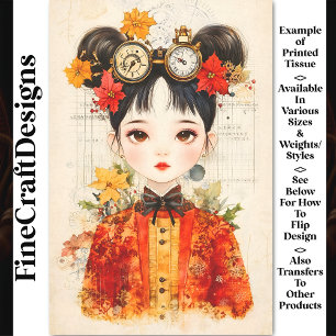 Autumnal Steampunk Asian Woman BJ3 Decoupage Tissue Paper