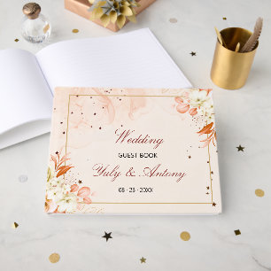 Autumnal Twilight Peach Starry Night Wedding Guest Book