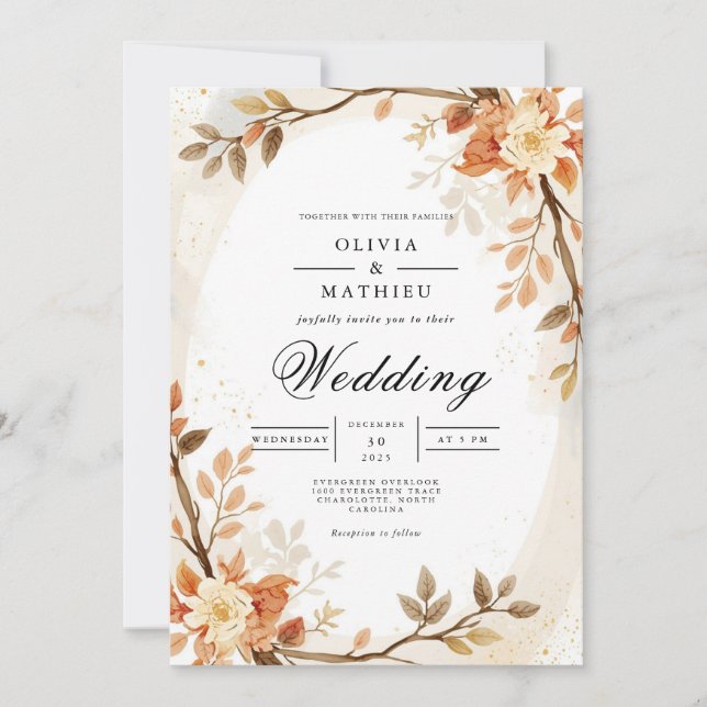 Autumnal Warmth Botanical Arch Wedding Invitation (Front)