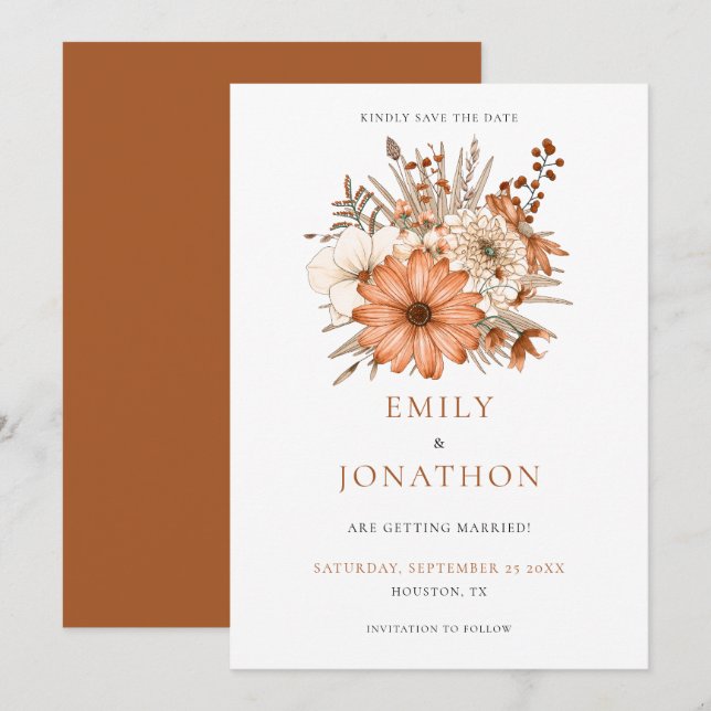 Autumnal Watercolor Florals Wedding Save The Date (Front/Back)