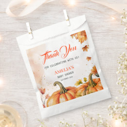 Autumnal Watercolor Thank You Pumpkin Baby Shower Favor Bag