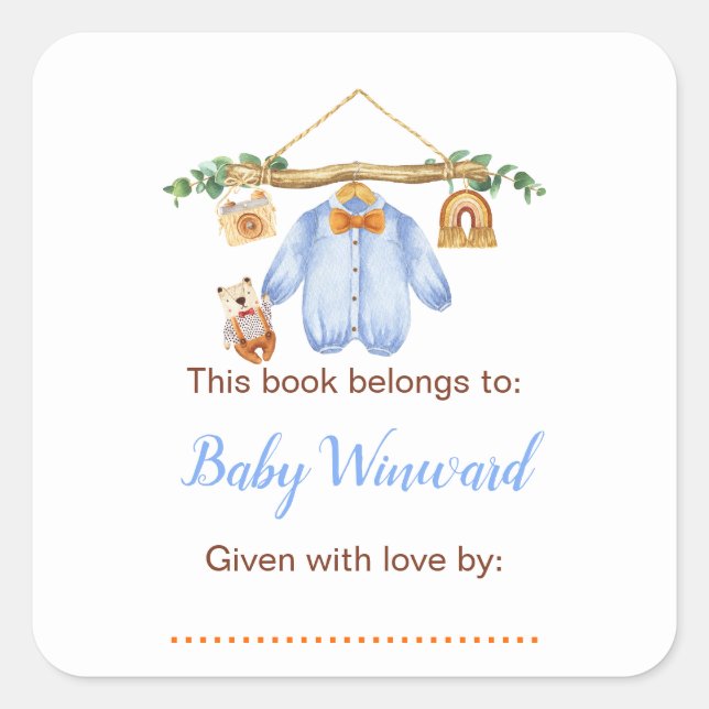 AutumnFall Clothes Line Boy Baby Shower  Bookplate (Front)