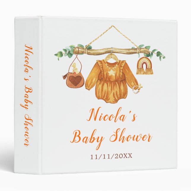 AutumnFall Clothes Line Girl Baby Shower Album 3 Ring Binder (Front/Spine)