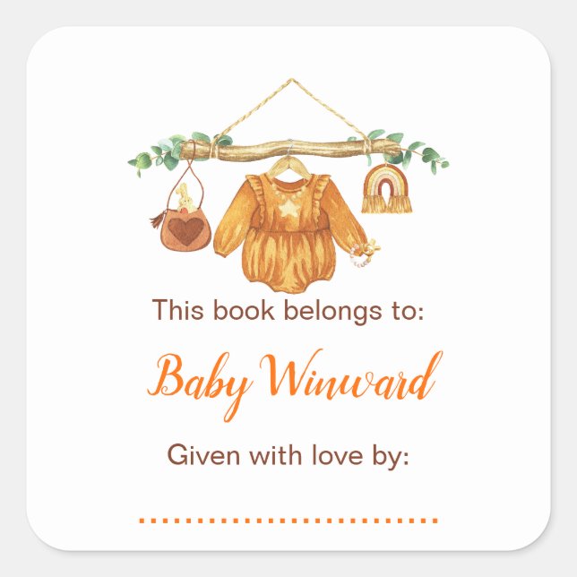 AutumnFall Clothes Line Girl Baby Shower  Bookplat Square Sticker (Front)