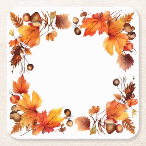 Autumns Bounty Wreath Harvest Square Paper Coaster