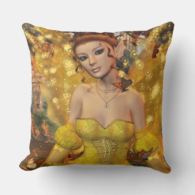 Autumns Dance Fae Fantasy Art Throw Pillow (Front)