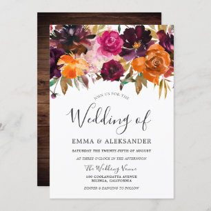 Autumns Dream: Rustic Autumn Fall Flowers Wedding Invitation