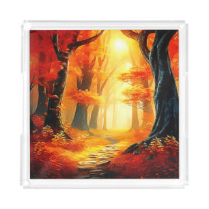 Autumn's Embrace: Fiery Forest Path Acrylic Tray