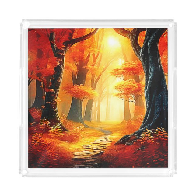 Autumn's Embrace: Fiery Forest Path Acrylic Tray (Front)