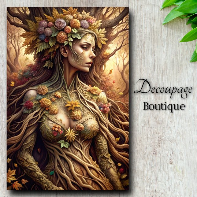 Autumn's Embrace Forest Goddess Decoupage Tissue Paper (Autumn's Embrace Forest Goddess Decoupage Tissue Paper)