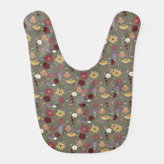Autumn's Floral Embrace Green Background Baby Bib