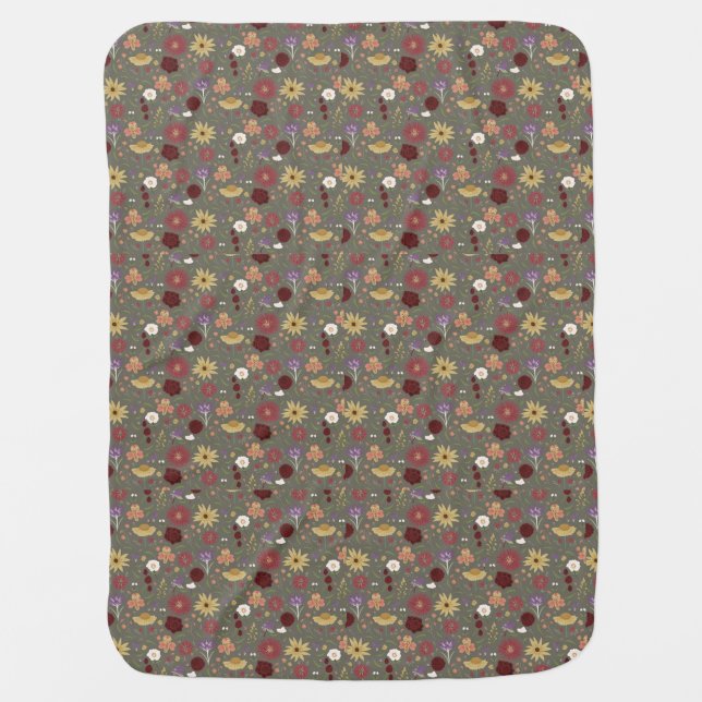 Autumn's Floral Embrace Green Background Baby Blanket (Front)