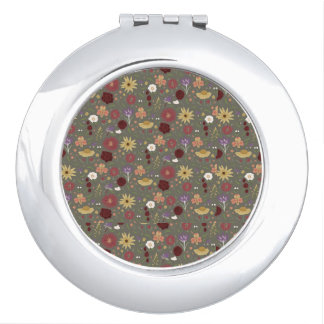 Autumn's Floral Embrace Green Background Compact Mirror