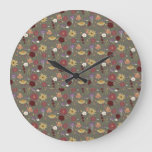 Autumn's Floral Embrace Green Background Large Clock