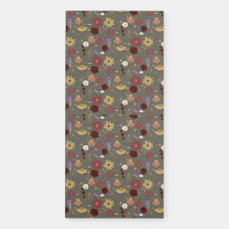 Autumn's Floral Embrace Green Background Magnetic Notepad