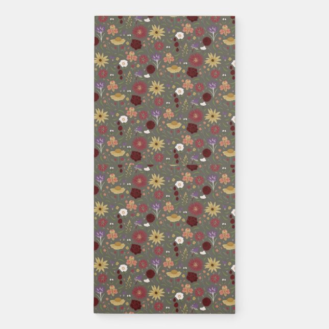 Autumn's Floral Embrace Green Background Magnetic Notepad (Front)
