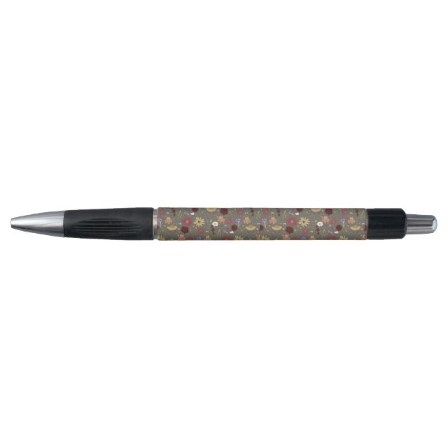 Autumn's Floral Embrace Green Background Pen (Front)