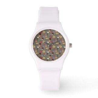 Autumn's Floral Embrace Green Background Watch