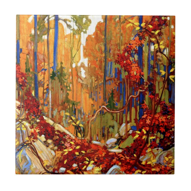 Autumn's Garland, Colorful Painting, Ceramic Tile (Front)