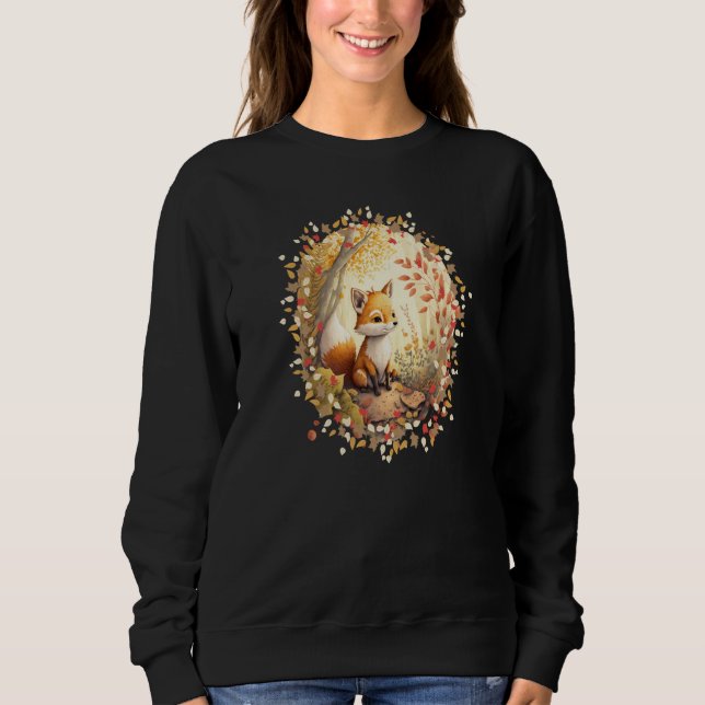 Autumn's Playful Baby Fox Frolicking in the Woods  Sweatshirt (Front)