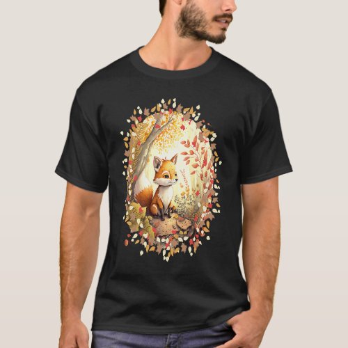 Autumn's Playful Baby Fox Frolicking in the Woods T-Shirt
