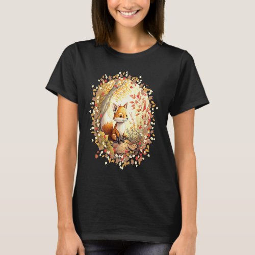 Autumn's Playful Baby Fox Frolicking in the Woods T-Shirt