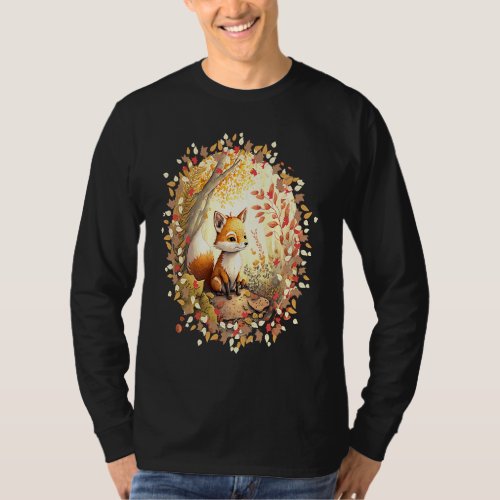 Autumn's Playful Baby Fox Frolicking in the Woods T-Shirt