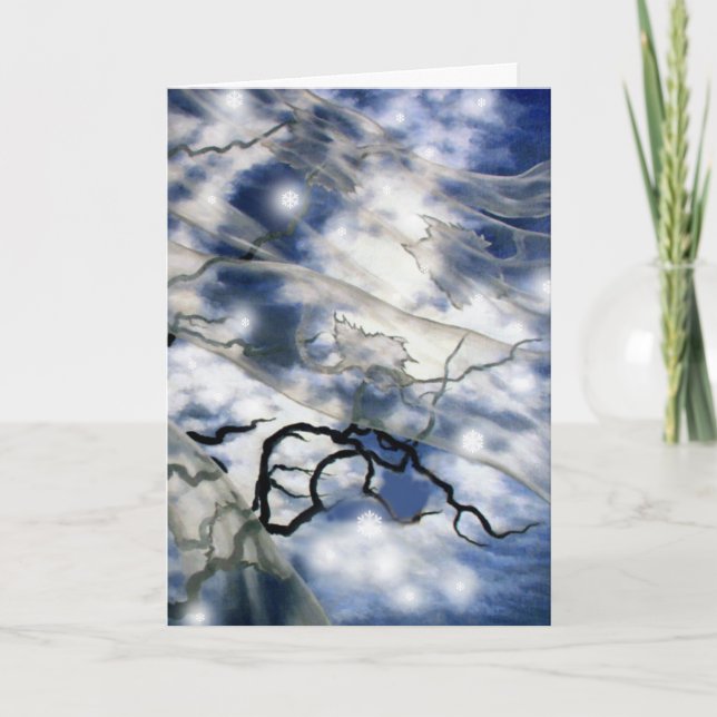 Autumn's Veil with Snowflakes Holiday Card (Front)
