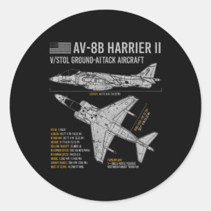 Av-8b Harrier Ii Aircraft War Plane Airplane Bluep Classic Round Sticker