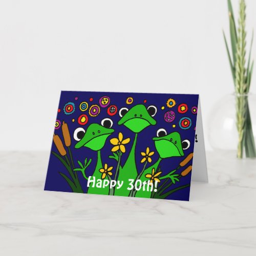 AV_Funny Folk Art Frogs 30th Happy Birthday Card