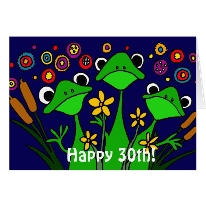 AV  Funny Folk Art Frogs 30th Happy Birthday Card