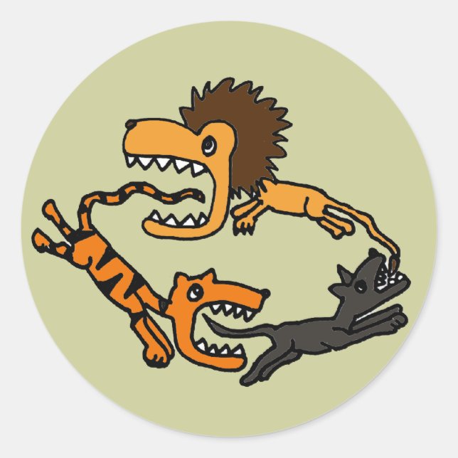 AV- Lion Chasing Tiger Chasing Dog Art Classic Round Sticker (Front)