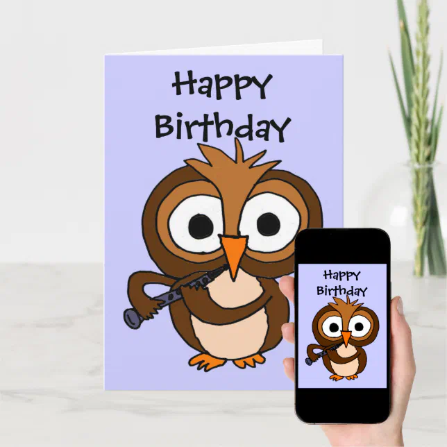 AV-Owl Playing Clarinet Birthday Card | Zazzle