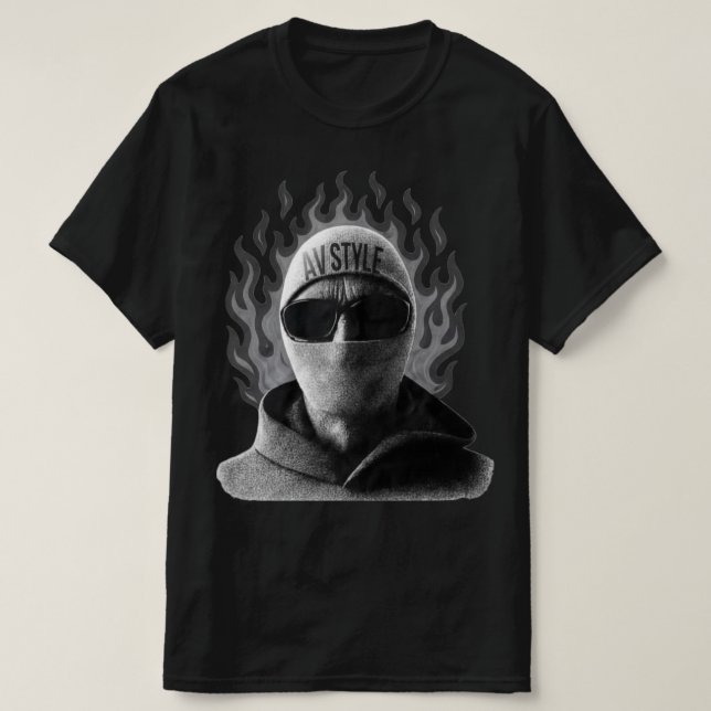 AV STYLE Flame Masked Streetwear T-Shirt (Design Front)
