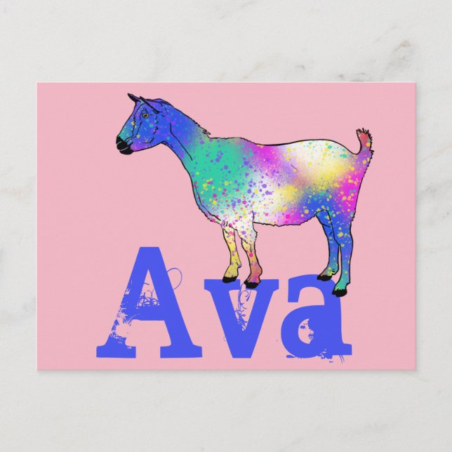 Ava Add Name Funky Cute Goat Colourful Animal Art Postcard (Front)