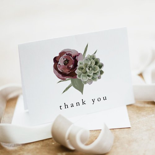 AVA Boho Burgundy Floral Succulent Desert Thank You Card