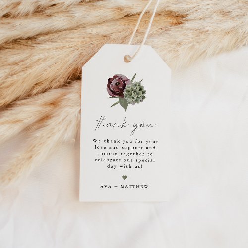 AVA Boho Burgundy Floral Succulent Thank You Gift Tags