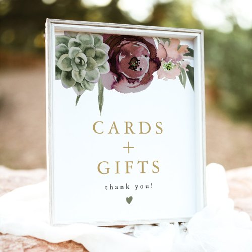 AVA Boho Burgundy Succulent Cards  Gifts Sign