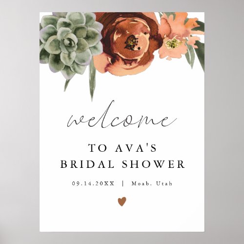 AVA Boho Terracotta  Succulent Bridal Welcome Poster