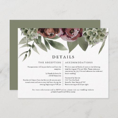 AVA Burgundy Floral Succulent Desert Details Card