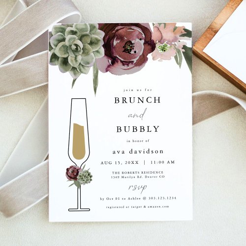 AVA Burgundy Succulent Brunch and Bubbly Champagne Invitation