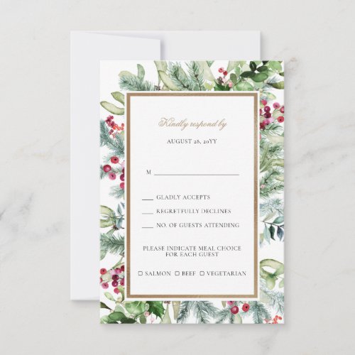 Ava Christmas Greenery Berries Wedding RSVP Card