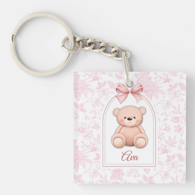 Ava | Custom Pink Teddy Bear Nursery Design  Keychain (Front)