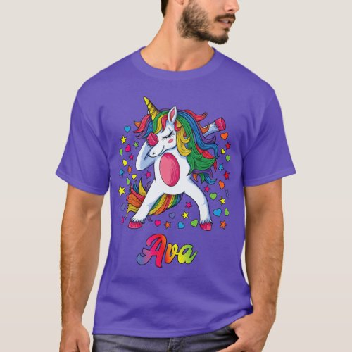 Ava Dabbing Unicorn Rainbow Personalized Name T_Shirt