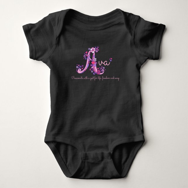 Ava girls name & meaning letter A baby apparel Bodysuit (Front)