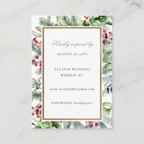 Ava Gold Christmas  Greenery Wedding Website RSVP Enclosure Card