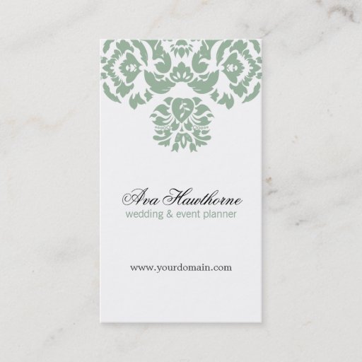 Customizable Ava Gray Damask Floral Chic Business Card Vertical