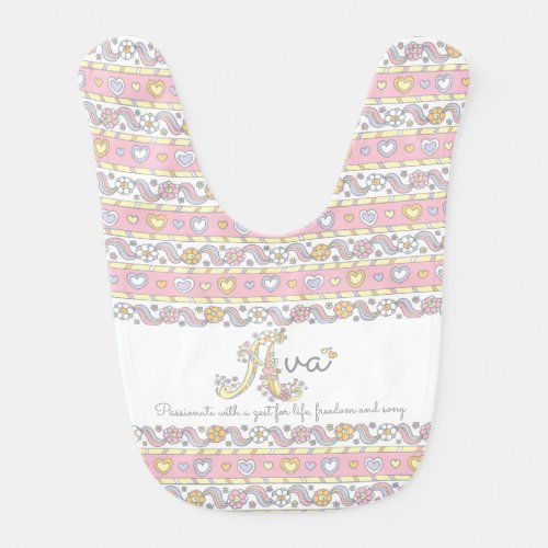 Ava name and meaning hearts pattern baby bib