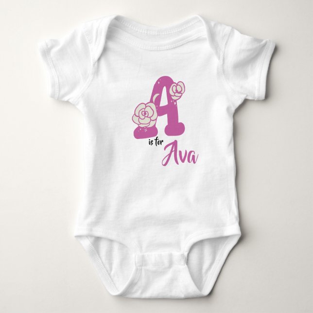 Ava Name Baby Outfit Letter A Romper Floral (Front)