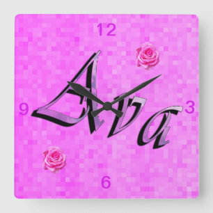 Ava Name Logo, Square Wall Clock